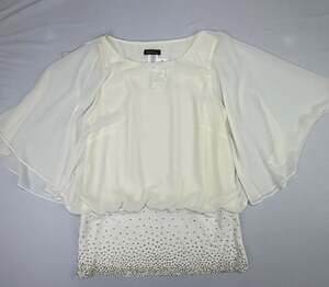 S. Levine NWT Ivory Chiffon Blouson Top with Rhinestone and Pearl Embellished He